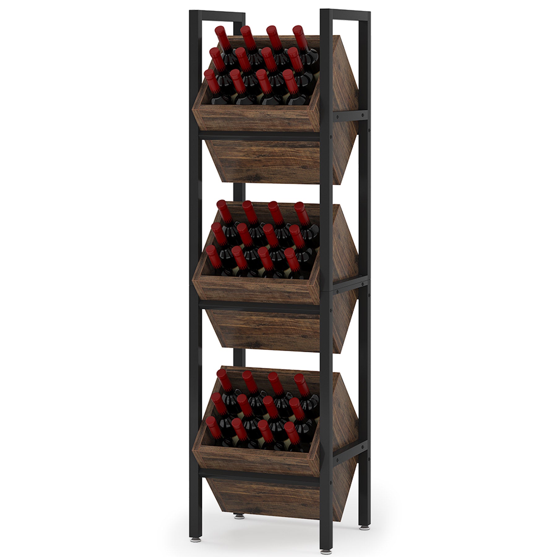 3 Tier Wine Rack Wood Basket Stand